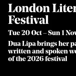 White title lettering on black for the London Literature Festival, with the October dates